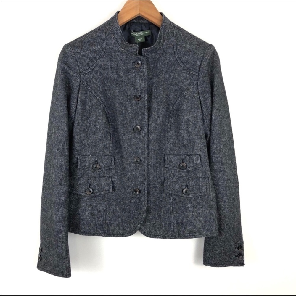 New Eddie Bauer Wool Coat Herringbone Military 4